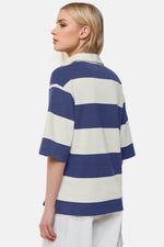 Oh Pima Cotton Wash Color Block Johnny Collar Half Sleeve Top - Amexza