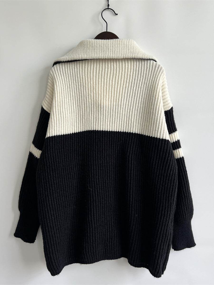 Ribbed Two-Tone Half Zip Sweater for a perfect OOTD – dress to impress outfits from Amexza