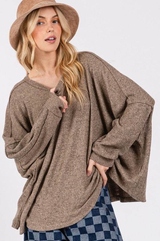 SAGE + FIG Round Neck Batwing Sleeve Oversize Top for a perfect OOTD – dress to impress outfits from Amexza