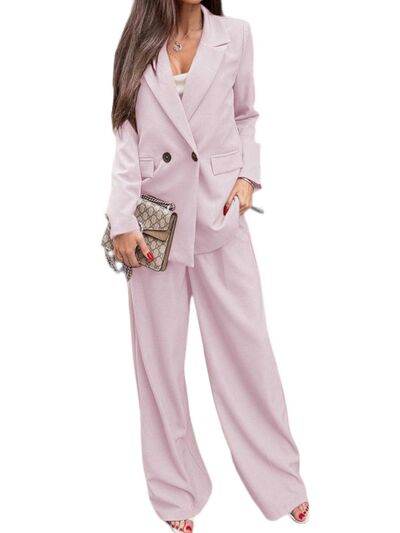 Buttoned Lapel Collar Long Sleeve Blazer and Pants Set for a perfect OOTD – dress to impress outfits from Amexza