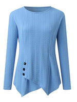 Decorative Button Round Neck Long Sleeve Top - Amexza