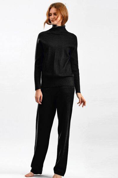 Basic Bae Turtleneck Raglan Sleeve Top and Pants Sweater Set Black One Size for a perfect OOTD – dress to impress outfits from Amexza