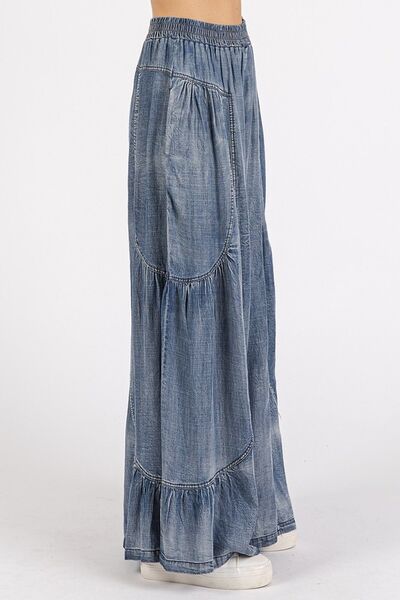 Mittoshop Washed Chambray Tier Detail Wide Leg Pants for a perfect OOTD – dress to impress outfits from Amexza