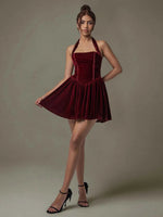 Velvet Halter Skater Dress