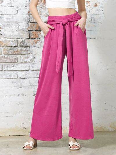 Tied Wide Leg Pants with Pockets Deep Rose for a perfect OOTD – dress to impress outfits from Amexza