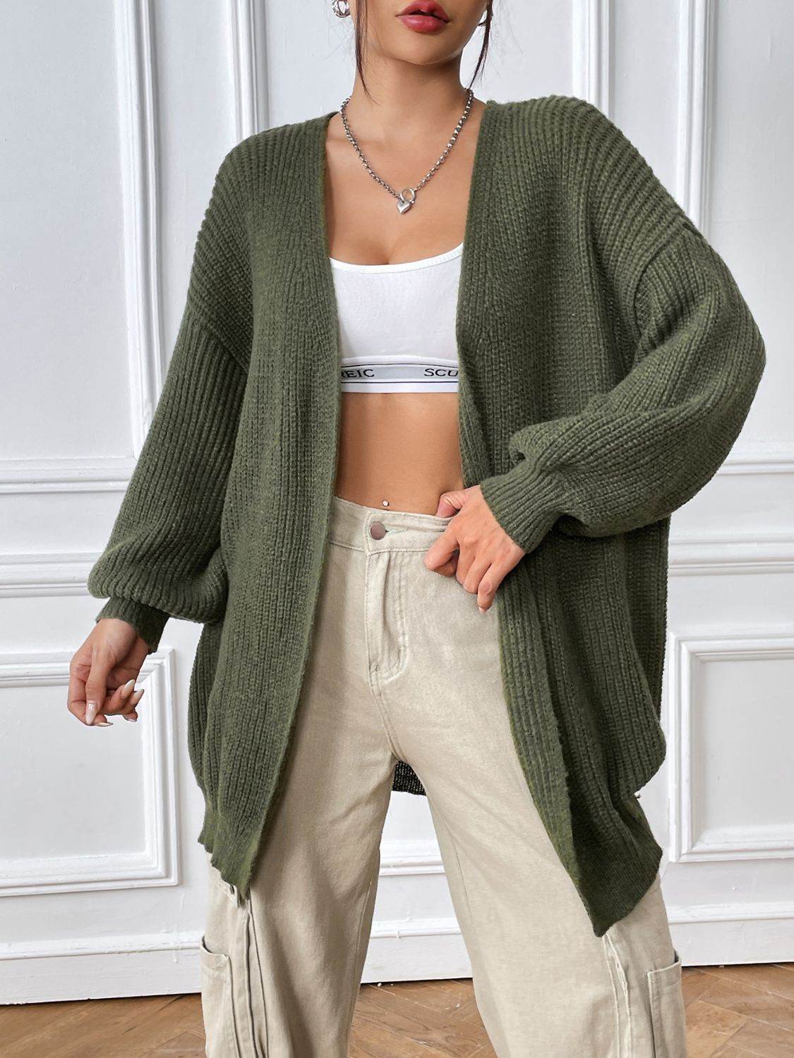 Open Front Long Sleeve Cardigan - Amexza