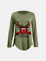 Full Size Reindeer Round Neck Long Sleeve T-Shirt - Amexza
