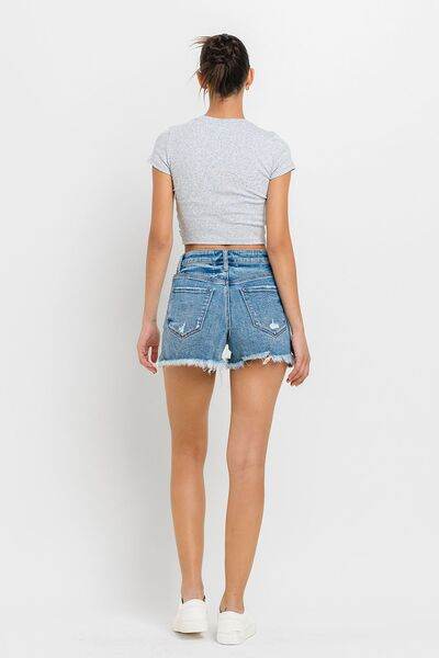 Lovervet Stepped Waist Raw Hem Denim Shorts - Amexza