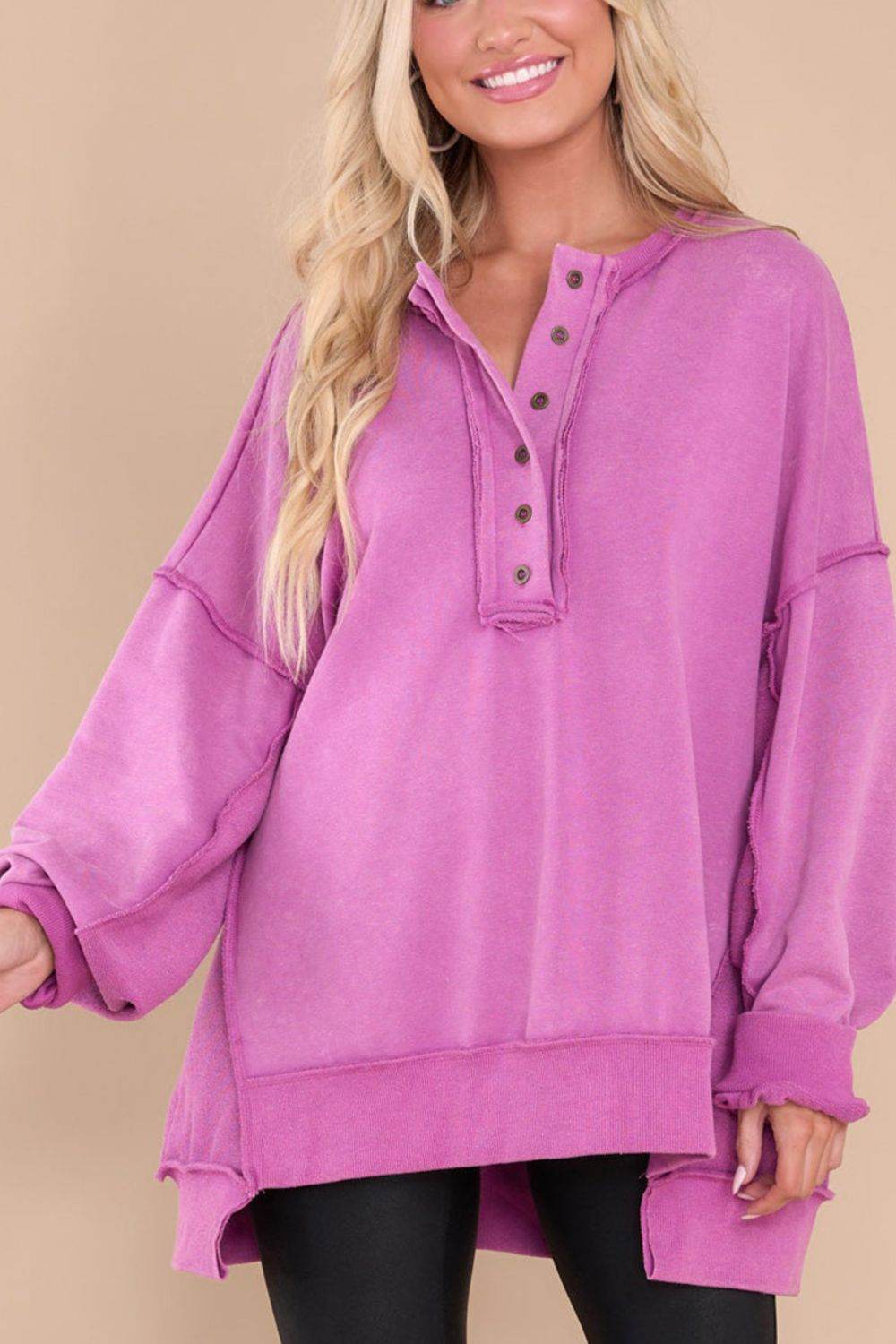 Exposed Seam Long Sleeve Sweatshirt - Amexza