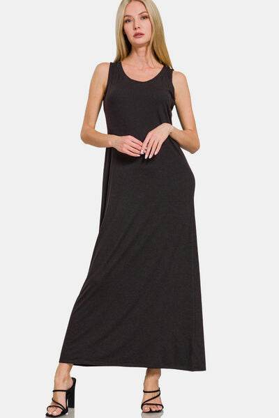 Zenana Scoop Neck Wide Strap Tank Dress Black for a perfect OOTD – dress to impress outfits from Amexza