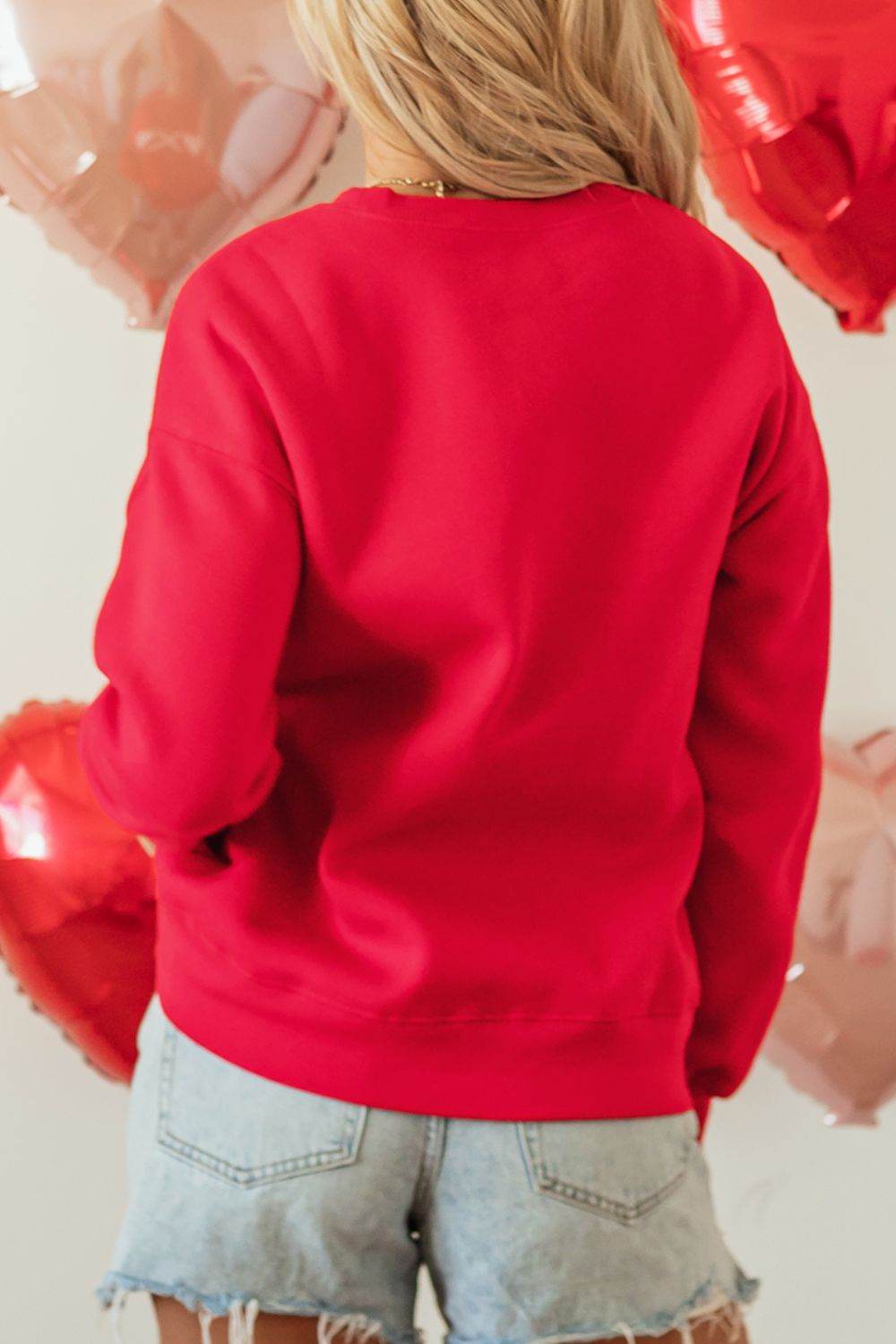 Valentine’s Day XOXO Round Neck Drop Shoulder Sweatshirt - Amexza