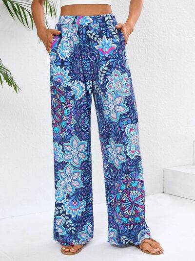 Geometric Wide Leg Pants with Pockets - Amexza