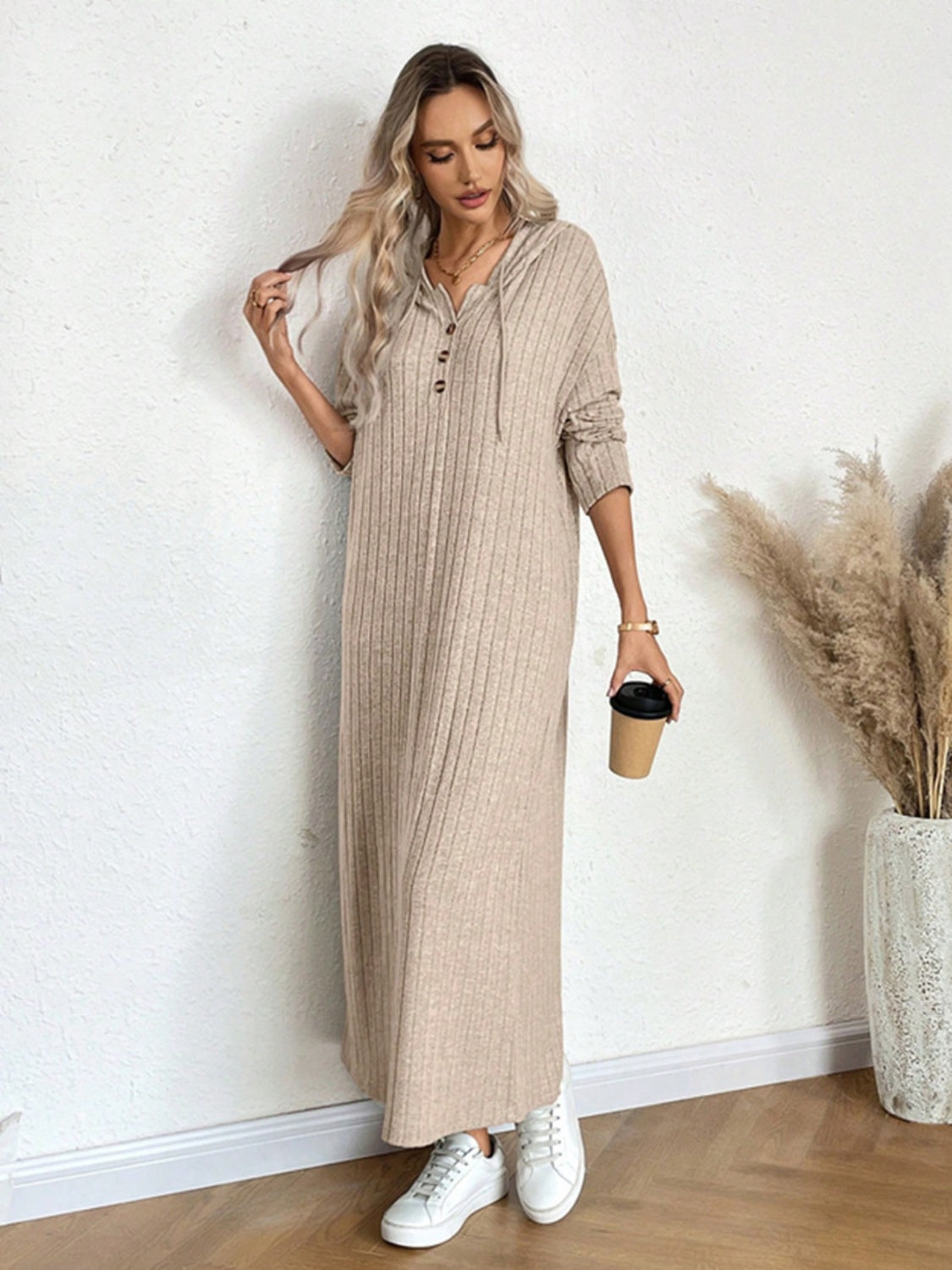 Drawstring Long Sleeve Hooded Dress