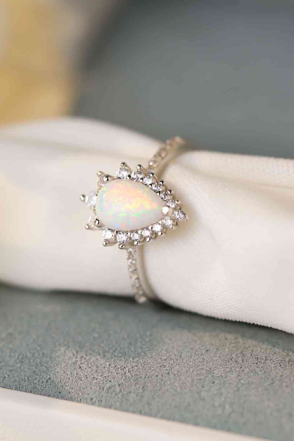 Platinum-Plated Opal Pear Shape Ring for a perfect OOTD – dress to impress outfits from Amexza