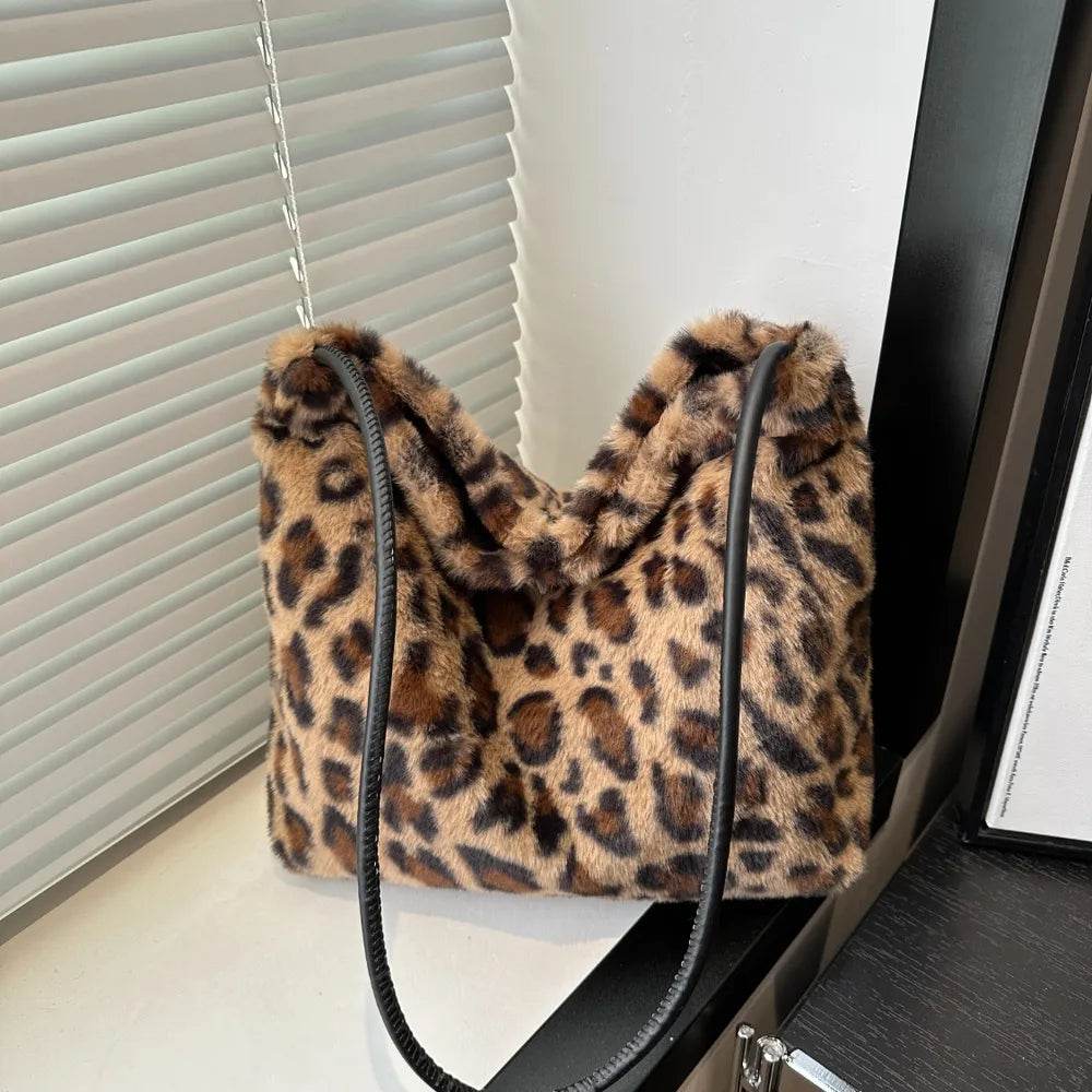 Leopard Furry Shoulder Bag Brown One Size for a perfect OOTD – dress to impress outfits from Amexza