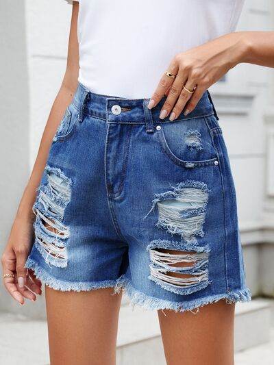 Distressed Raw Hem Denim Shorts for a perfect OOTD – dress to impress outfits from Amexza