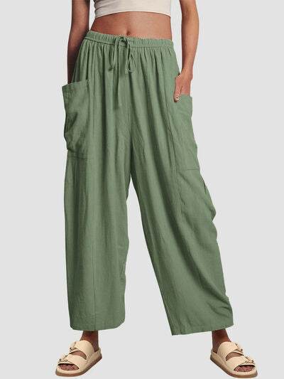 Full Size Wide Leg Pants with Pockets Green for a perfect OOTD – dress to impress outfits from Amexza