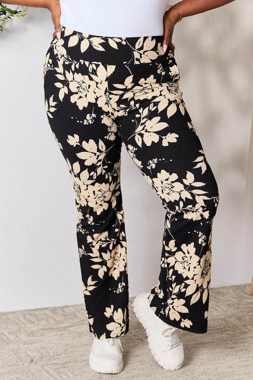 Heimish Full Size High Waist Floral Flare Pants Black Taupe for a perfect OOTD – dress to impress outfits from Amexza