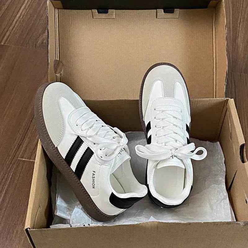 Side Striped Lace Up Round Toe Sneakers for a perfect OOTD – dress to impress outfits from Amexza
