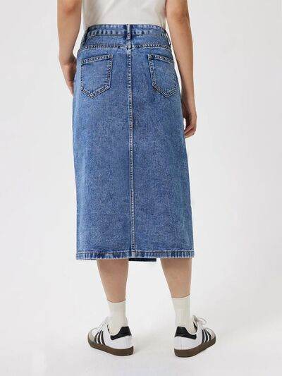 Slit Midi Denim Skirt with Pockets for a perfect OOTD – dress to impress outfits from Amexza