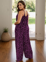Full Size Leopard Scoop Neck Wide Leg Jumpsuit Purple for a perfect OOTD – dress to impress outfits from Amexza