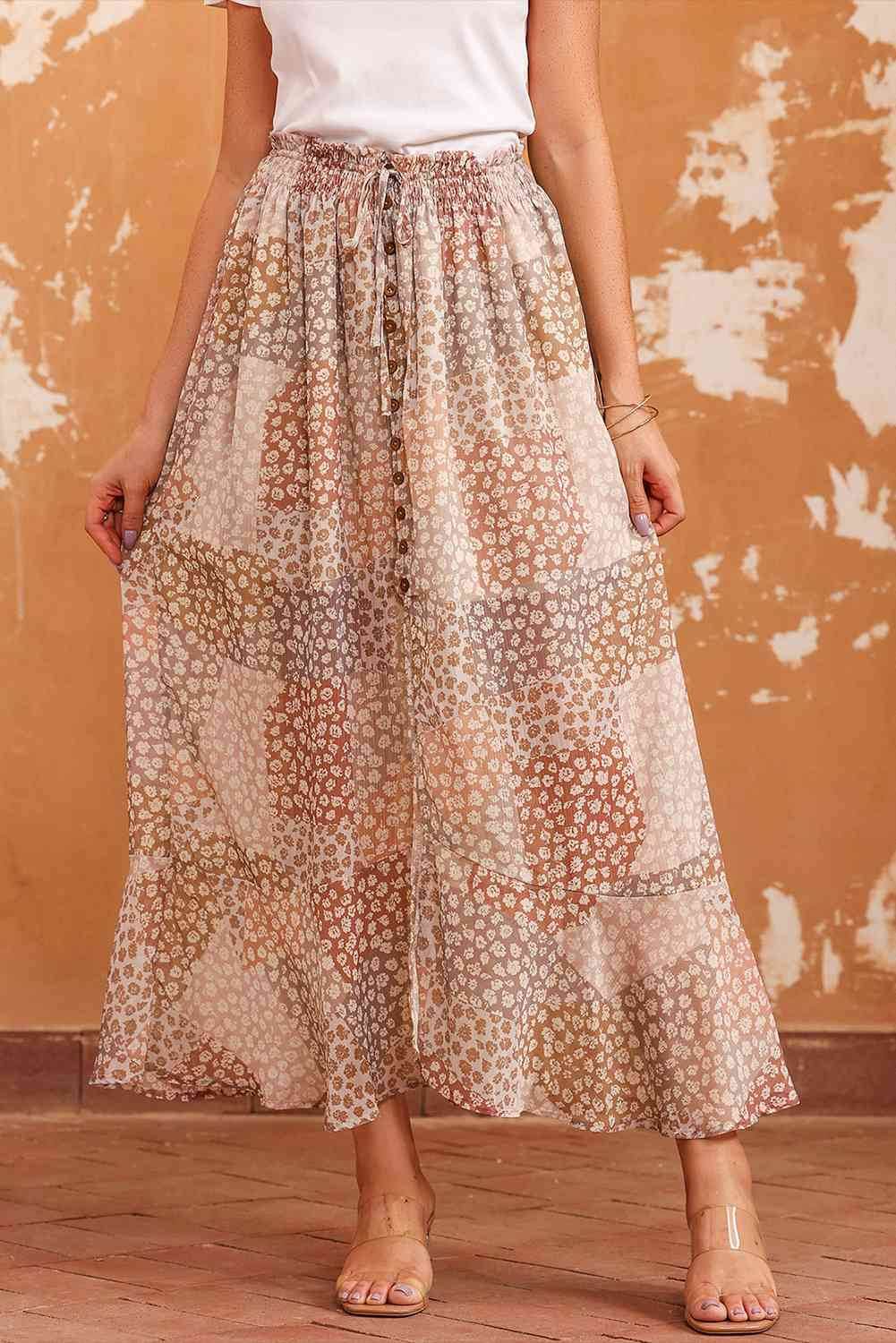 Floral Buttoned Front Slit Skirt Floral for a perfect OOTD – dress to impress outfits from Amexza