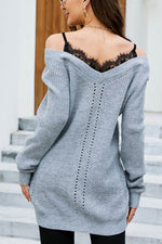 Openwork V-Neck Long Sleeve Sweater for a perfect OOTD – dress to impress outfits from Amexza