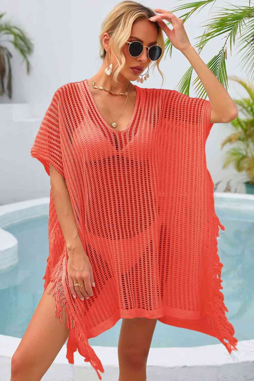 Angel Wings Fringe Trim Openwork Cover Up for a perfect OOTD – dress to impress outfits from Amexza