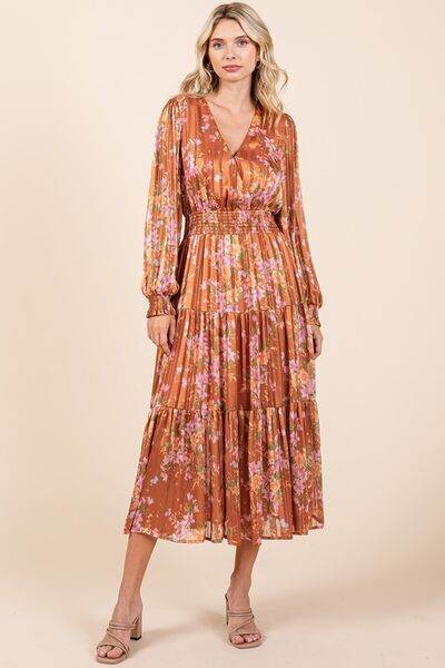 Mittoshop Flower Print Satin Lurex Stripe Smocked Midi Dress for a perfect OOTD – dress to impress outfits from Amexza