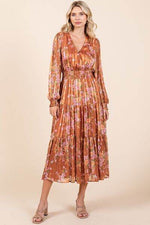 Mittoshop Flower Print Satin Lurex Stripe Smocked Midi Dress for a perfect OOTD – dress to impress outfits from Amexza