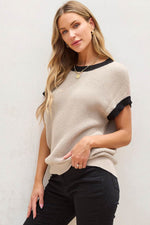 Contrast Trim Round Neck Cap Sleeve Knit Top for a perfect OOTD – dress to impress outfits from Amexza