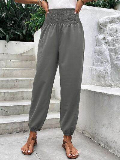 Smocked High Rise Joggers with Pockets Gray for a perfect OOTD – dress to impress outfits from Amexza