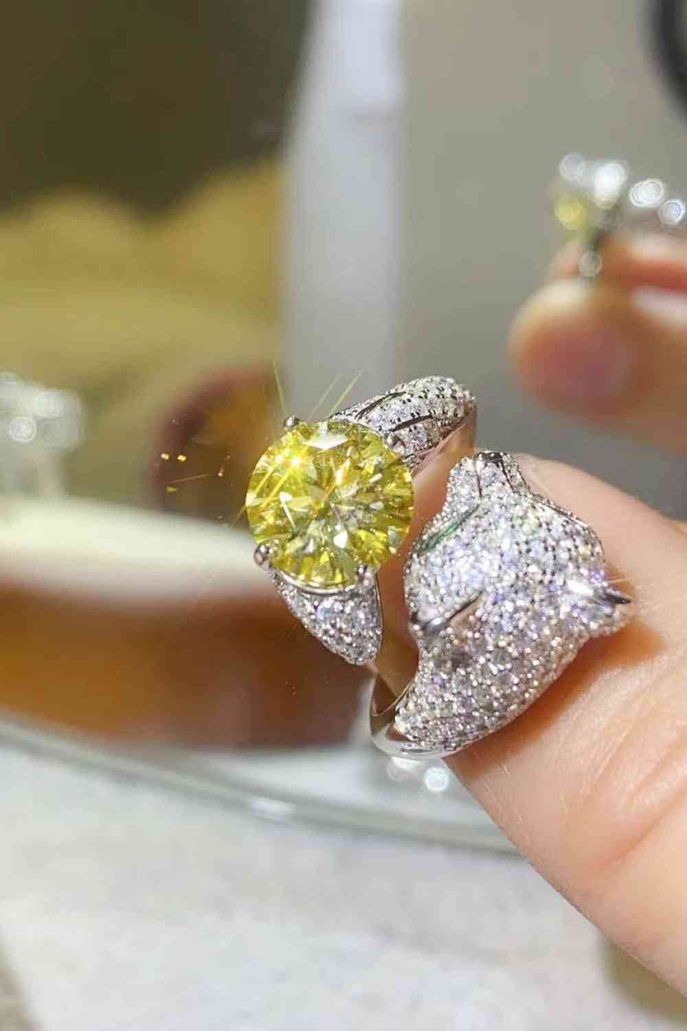 2 Carat Yellow Moissanite Animal Bypass Ring Yellow One Size for a perfect OOTD – dress to impress outfits from Amexza