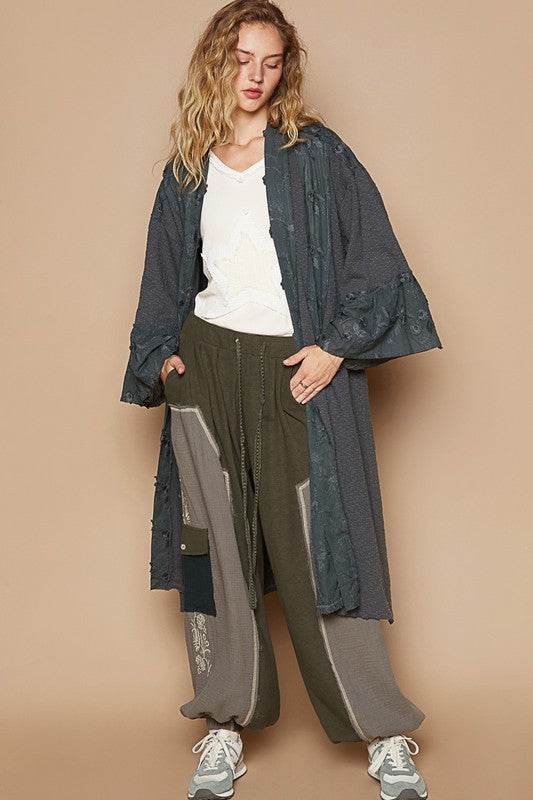 POL Flower Lace Trim Open Front Longline Cardigan for a perfect OOTD – dress to impress outfits from Amexza