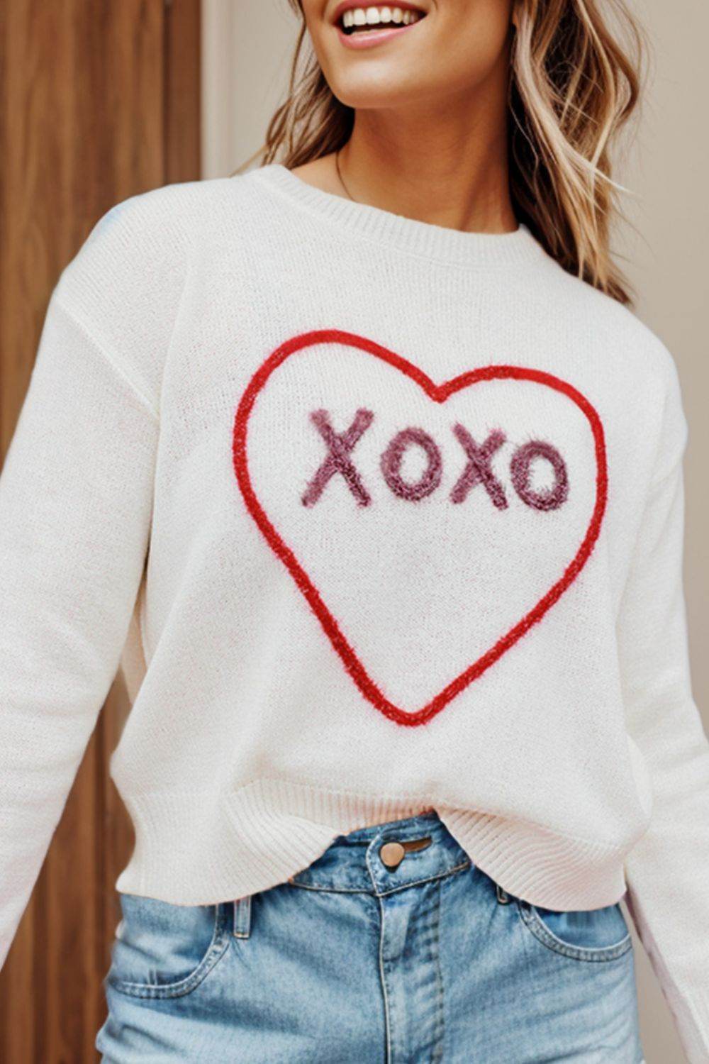 XOXO Round Neck Drop Shoulder Sweater for a perfect OOTD – dress to impress outfits from Amexza