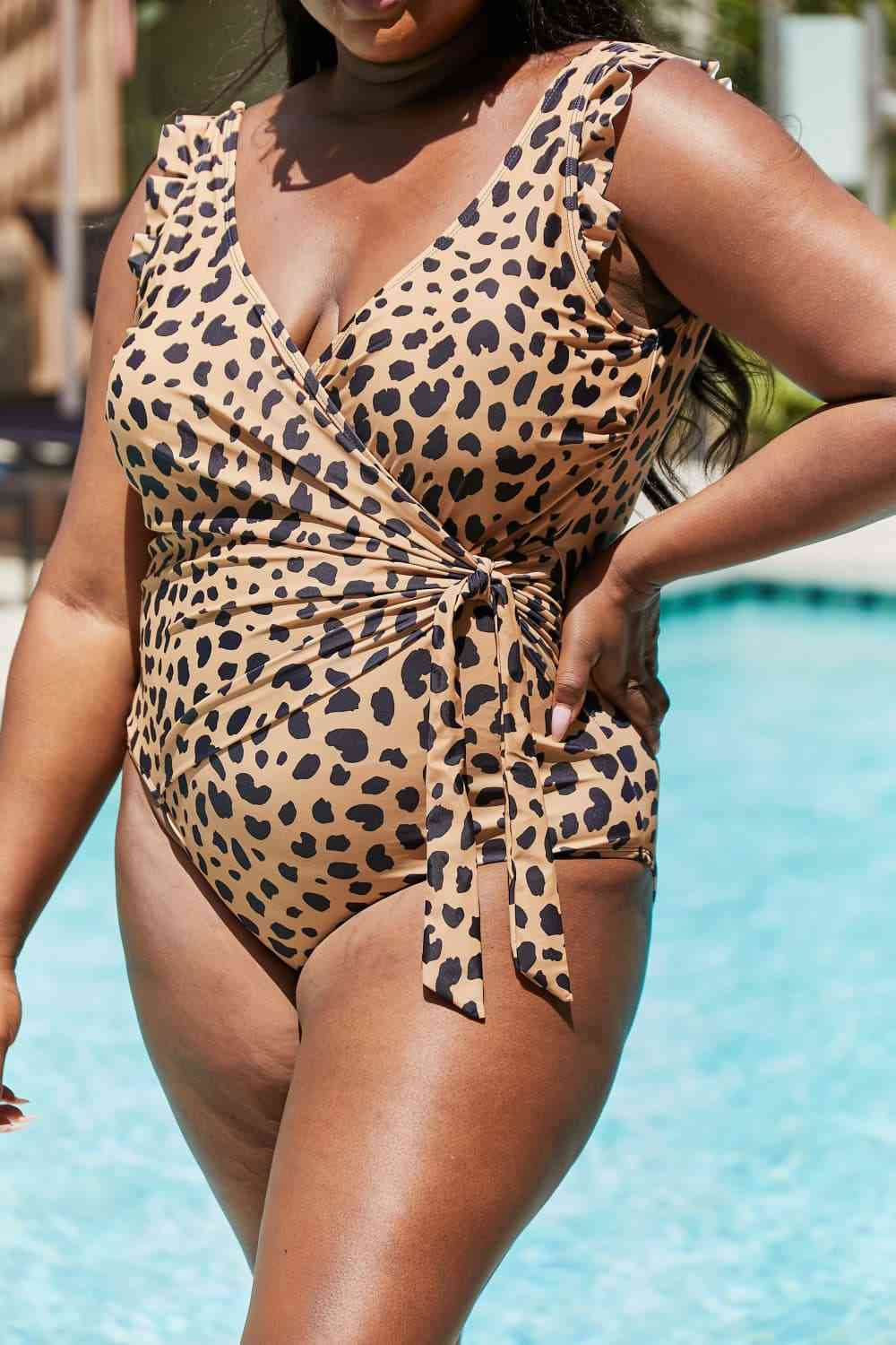 Marina West Swim Full Size Float On Ruffle Faux Wrap One-Piece in Leopard for a perfect OOTD – dress to impress outfits from Amexza