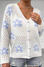Flower Hollowed Out Button Down Long Sleeve Cardigan for a perfect OOTD – dress to impress outfits from Amexza