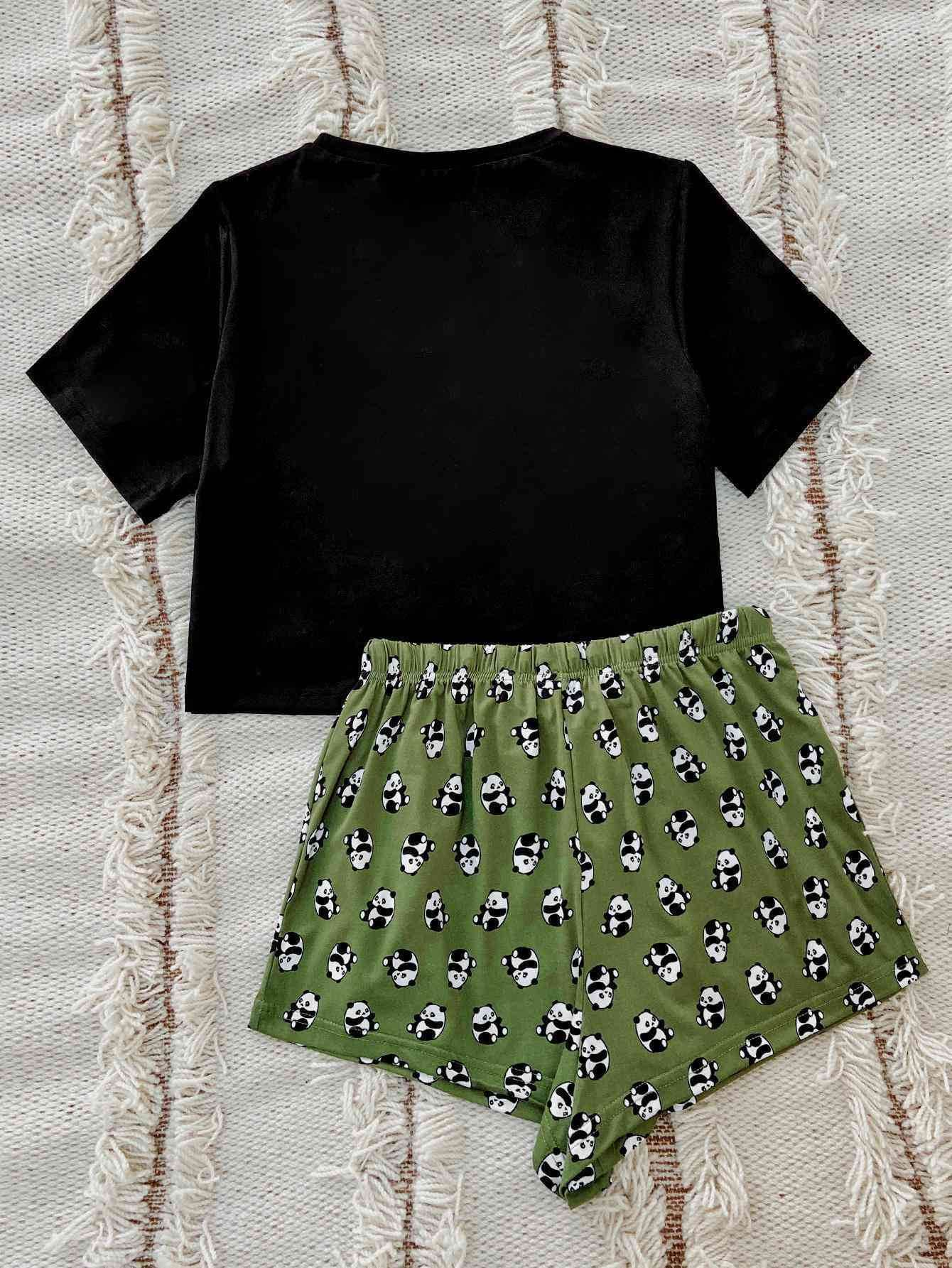 Graphic Tee and Panda Print Shorts Lounge Set for a perfect OOTD – dress to impress outfits from Amexza