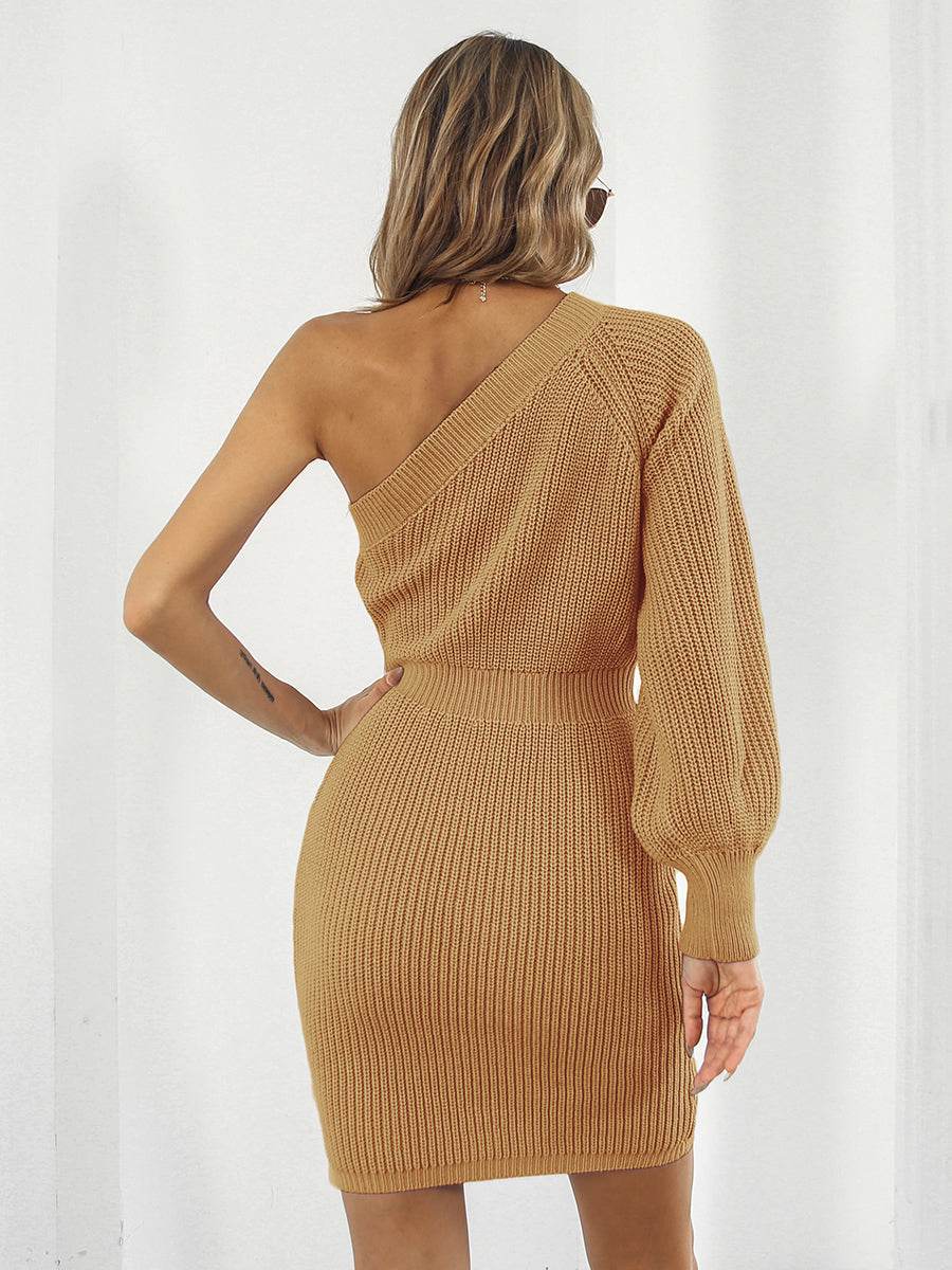 One-Shoulder Mini Sweater Dress - Amexza