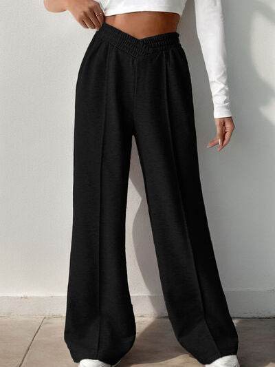 Elastic Waist Wide Leg Pants Black for a perfect OOTD – dress to impress outfits from Amexza