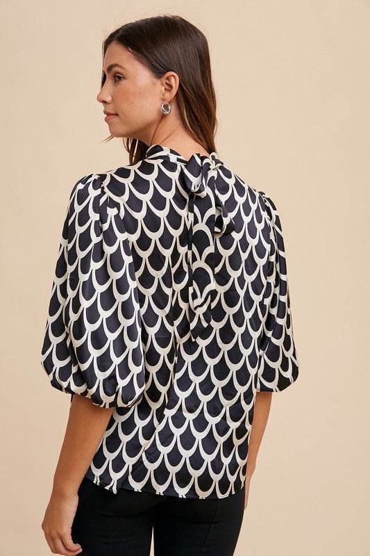 Annie Wear Tie Back Abstract Print Mock Neck Half Sleeve Blouse for a perfect OOTD – dress to impress outfits from Amexza