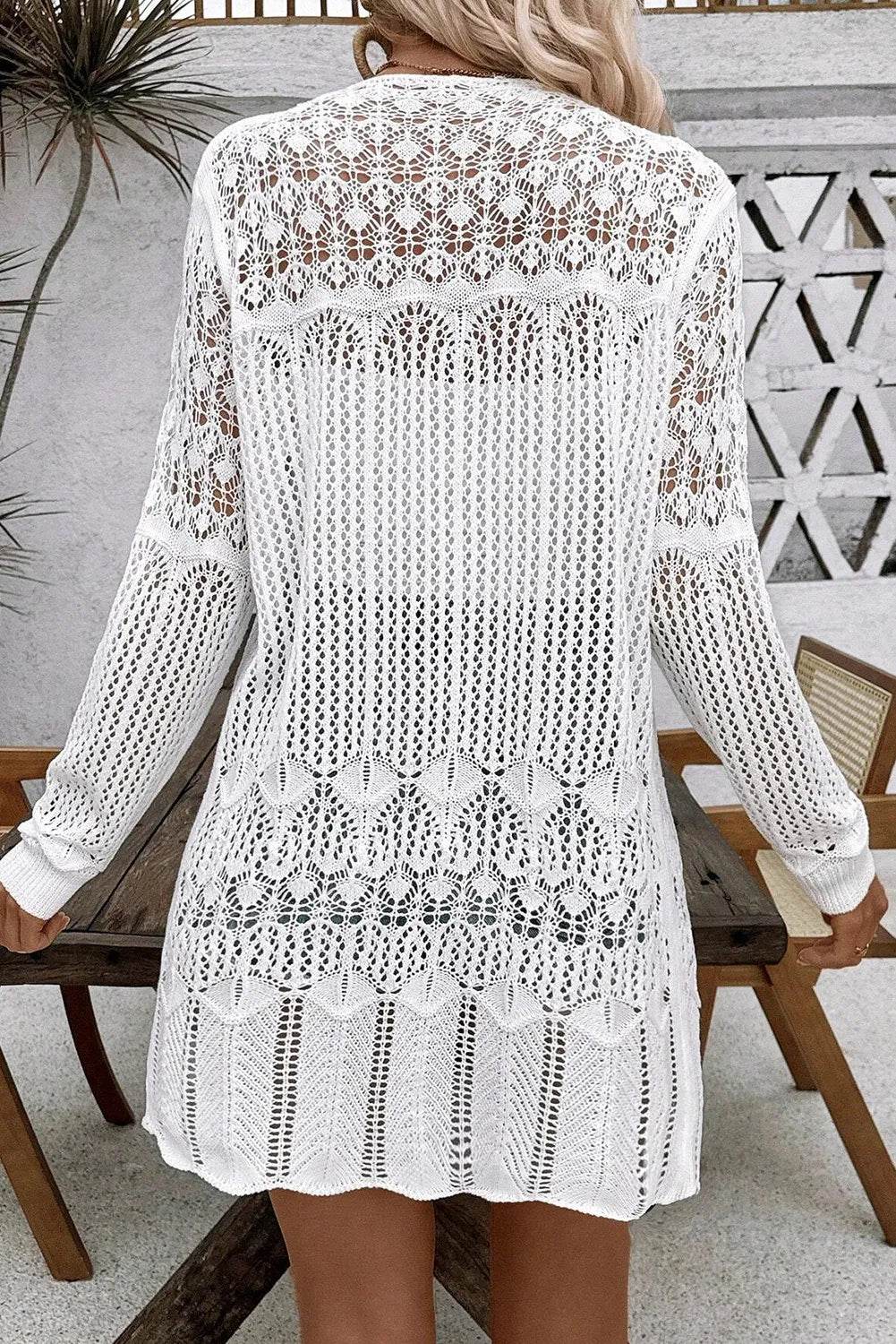 Openwork Open Front Long Sleeve Cardigan for a perfect OOTD – dress to impress outfits from Amexza