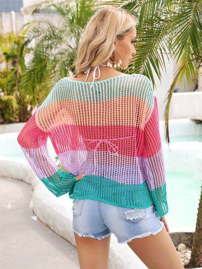 Angel Wings Color Block Openwork Boat Neck Cover Up for a perfect OOTD – dress to impress outfits from Amexza