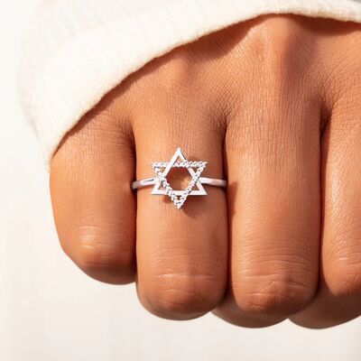 925 Sterling Silver Inlaid Zircon Hexagram Ring for a perfect OOTD – dress to impress outfits from Amexza