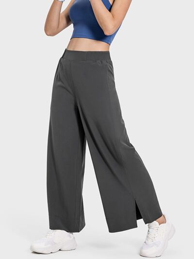 Millennia Slit Wide Leg Active Pants Dark Gray for a perfect OOTD – dress to impress outfits from Amexza