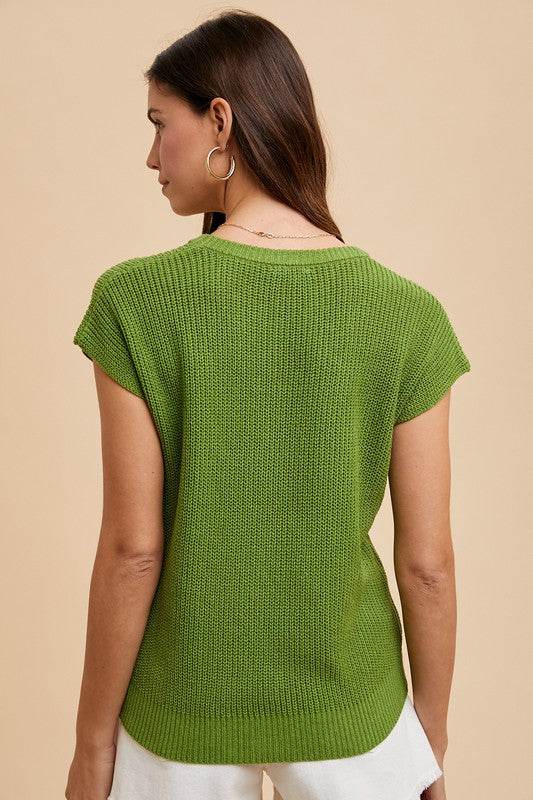 Annie Wear Round Neck Short Sleeve Sweater - Amexza