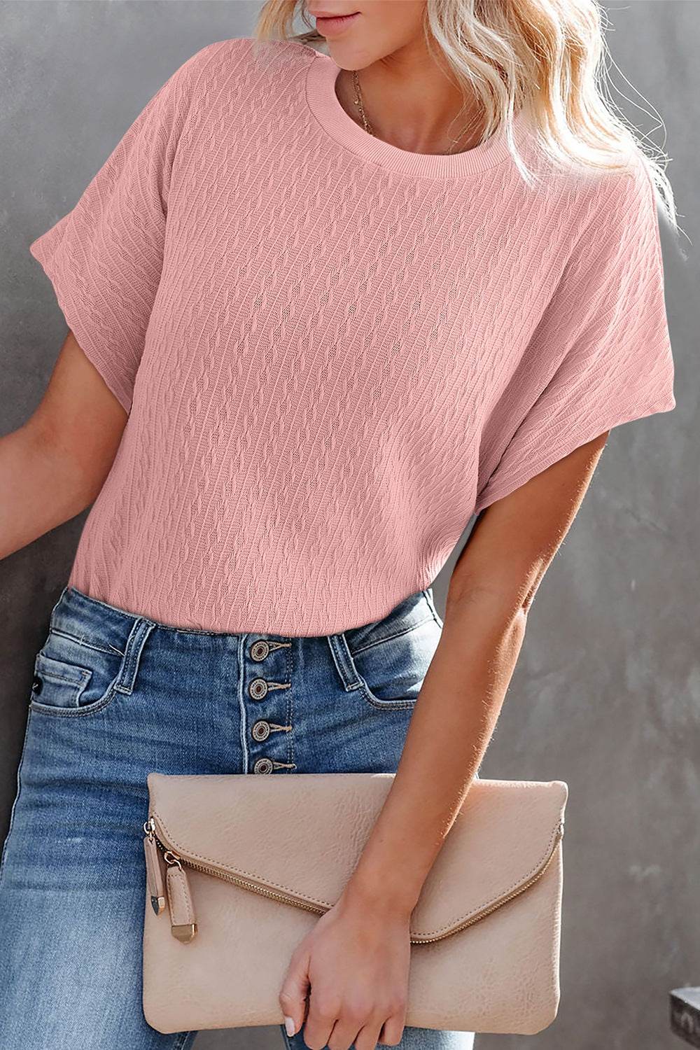 Round Neck Short Sleeve Blouse Blush Pink for a perfect OOTD – dress to impress outfits from Amexza