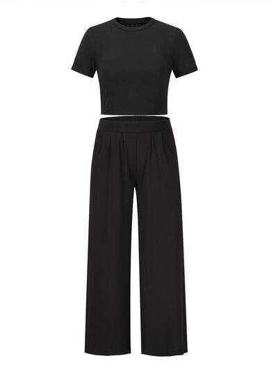 Round Neck Short Sleeve Top and Pocketed Pants Set for a perfect OOTD – dress to impress outfits from Amexza