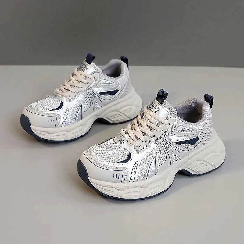 Mesh Lace Up Round Toe Platform Athletic Light Gray for a perfect OOTD – dress to impress outfits from Amexza