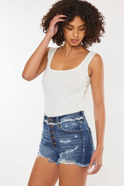 Kancan Distressed Button Fly Denim Shorts for a perfect OOTD – dress to impress outfits from Amexza